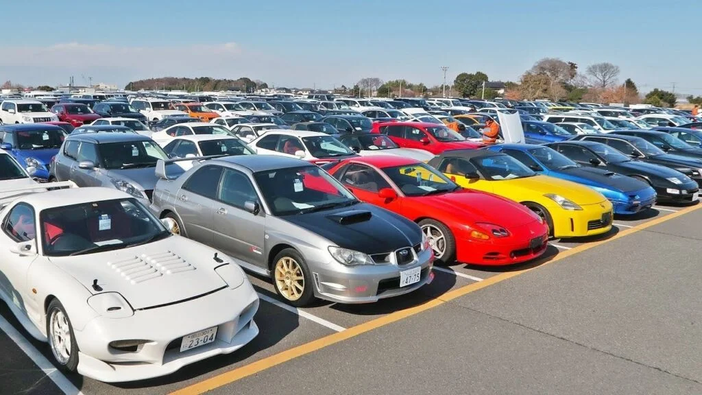 car transport yard with cars